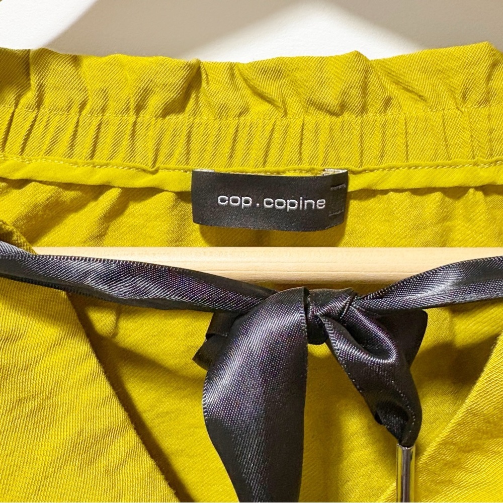 Cop. Copine Bino Blouse Olive Mustard Yellow Size Large XL Gathered Neckline - Picture 9 of 14